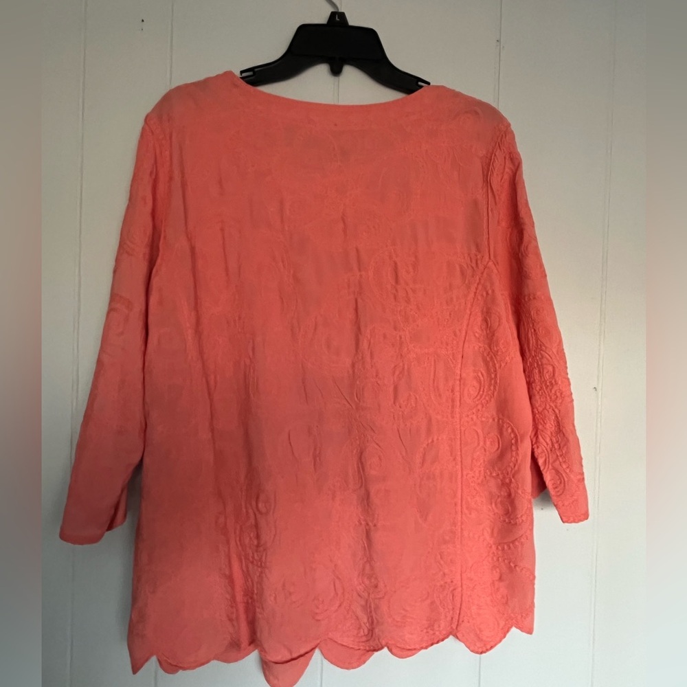 Chico's Vibrant Coral Lace Blouse - Picture 3 of 3